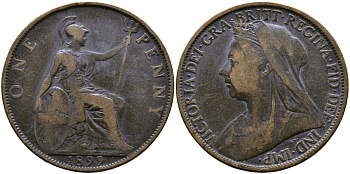 Великобритания 1 пенни 1899 Виктория (1837-1901) KM 790, Spink 3961 бронза    4364-4035