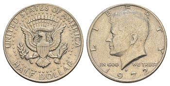 США 1/2 доллара (50 центов) 1972 D, Джон Кеннеди KM 202b медь плакированная медно-никелем aUNC 180-1042