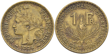 Французский Камерун 1 франк 1924 (а), монетный двор Париж KM 2 алюминиевая бронза 4610-1016