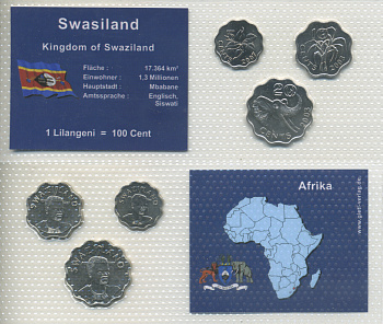Свазиленд набор из 3 монет 2003 - 2007 5, 10, 20 центов, в запайке    UNC  1-5-2-45
