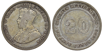 Стрейтс-Сетлментс 20 центов 1926 Георг V (1910-1936) КМ 30b серебро 53-737