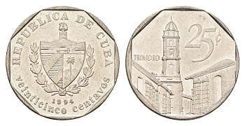 Куба 25 сентаво 1994 площадь в Тринидаде KM?577.2, JMA?MC21, Schoen?715 сталь плакированная никелем 4675-225