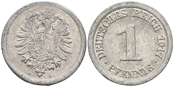 Германия 1 пфенниг 1917 A KM 24, J. 300, Weege 2 алюминий 4151-1222