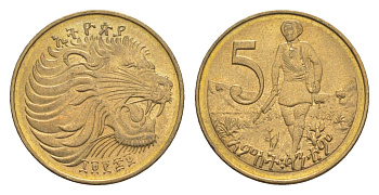 Эфиопия 5 сантимов 1977 EE 1969 KM 44 никель латунь UNC 4651-469