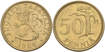 ФИНЛЯНДИЯ 50 ПЕННИ 1984 N KM 48 алюминиевая бронза 4563-443