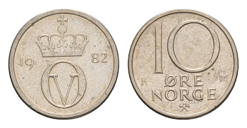 Норвегия 10 эре 1982 Улаф V (1957-1991) KM 416 медно-никель 4632-1167