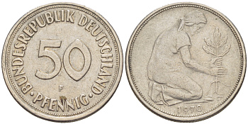 ФРГ 50 пфеннигов 1970 F KM 109.1, J. 384 медно-никель 4182-1012