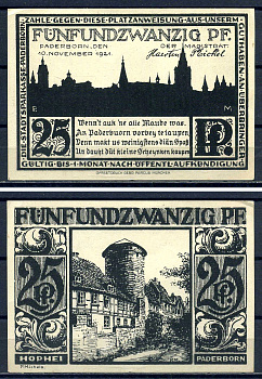 Падерборн (Вестфалия) 25 пфеннигов 1921 DeNG 1/2 1043.6-1/5 бумага UNC (пресс) 7556-4-2-2