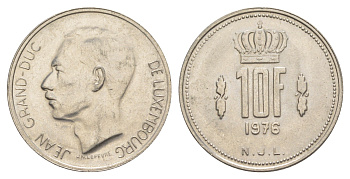Люксембург 10 франков 1976 Герцог Жан (1964-1999) KM 57 никель 4529-615