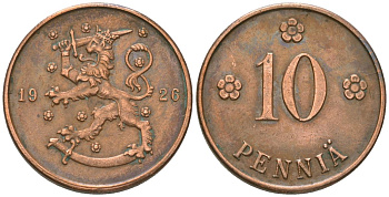 Финляндия 10 пенни 1926 KM 24 медь 4591-1011