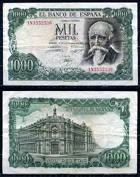 Испания 1000 песет 1972 (1974) Хосе Эчегерай-и-Эйсагирре, 100 лет со дня того, как Banco de Espa?a стал единственным банком-эмитентом (1874–1974) Pick 154 бумага 6294-43-3-2