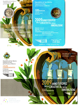 Сан-Марино 2 евро 2009 Европейский год креатива и инноваций, в оригинальном буклете KM 490 биметалл UNC 8-2-01-08
