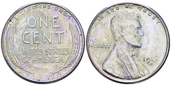 США 1 цент 1943 S (Сан-Франциско), Авраам Линкольн KM 132 a сталь плакированная цинком 39-126