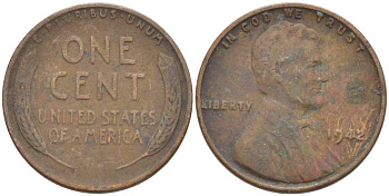 США 1 ЦЕНТ 1942 ЛИНКОЛЬН KM 132 бронза 218-427