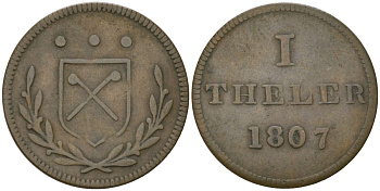 Франкфурт 1 телер (юденпфенниг) 1807 KM Tn1, J 4, JuF 1993 медь 4547-328