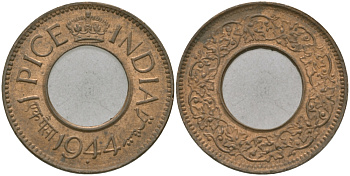 Британская Индия 1 пайс 1944 Георг VI (1936-1952) KM 533 бронза 33-1025