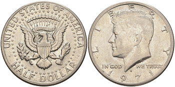 США 1/2 доллара (50 центов) 1971 D, Джон Кеннеди KM 202b медь плакированная медно-никелем 4111-832