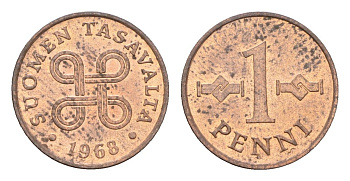 Финляндия 1 пенни 1968 KM 44 медь UNC 4669-366