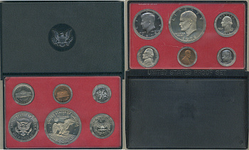 США набор из 6 монет (1, 5, 10 (дайм), 25 (квотер, 1/4 доллара) и 50 (1/2 доллара) центов; 1 доллар) 1978 в оригинальной упаковке KM PS142 (A192, 195a, 201, 164a, A202b и 203) PROOF 8-2-06-83