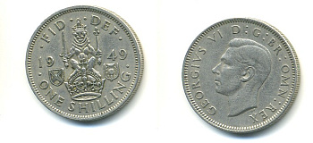 Великобритания 1 шиллинг 1949 Георг VI (1936-1952), Шотландский герб KM 877, Spink 4109 медно-никель 23-924