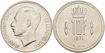 Люксембург 10 франков 1971 Великий герцог Жан (1964-2000) KM 57 никель 4403-1112