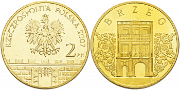 Польша 2 злотых 2007 MW, серия города Польши, Бжег (Brzeg) KM 615 латунь UNC M19-18