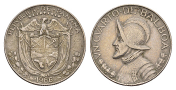 Панама 1/4 бальбоа (25 сентесимо) 1966 KM 11.2a медь плакированная медно-никелем 4656-947