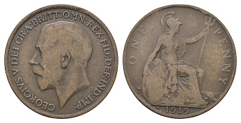 Великобритания 1 пенни 1919 Георг V (1910-1936) KM 810, Spink 4051 бронза 4661-625