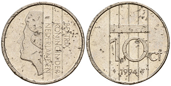 Нидерланды 10 центов 1994 Беатрикс (1980-2013) KM 203 никель    4598-416