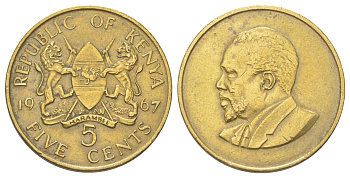 Кения 5 центов 1967 KM 1 никель латунь 4612-1136