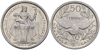 Французская Новая Каледония 50 сантимов 1949 птица кагу, заморские территории KM 1 алюминий 4154-131
