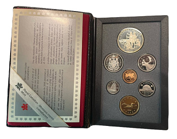 Канада набор из 7 монет (1, 5, 10, 25 и 50 центов; 1 доллар) 1990 300 лет путешествию Генри Келси, в оригинальной упаковке, с сертификатом подлинности KM 181, 182, 183, 184, 185, 186 и 170 PROOF 7-7-11