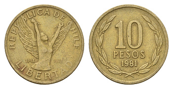 Чили 10 песо 1981 KM 218 латунь 4669-957