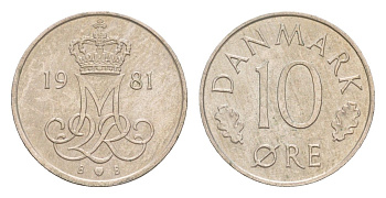Дания 10 эре 1981 Маргрете II (1972-2024) KM 860 медно-никель 4651-827