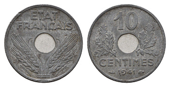 Франция 10 сантимов 1941 KM 898 цинк 4647-819