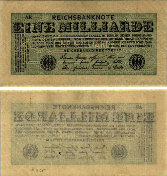 ГЕРМАНИЯ 1000000000 МАРОК 1923 20 ОКТЯБРЯ 1923 Pick 122 бумага 7523-5-4-2