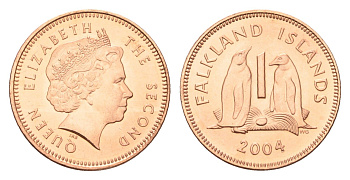 Фолклендские острова (Фолкленды) 1 пенни 2004 Елизавета II (1952-2022), папуанский пингвин KM 130 сталь плакированная медью UNC 4668-535