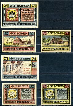 Хорнебург (Пруссия, Ганновер) полный набор из 3 нотгельдов (25, 50 и 75 пфеннигов) 1921 бумага UNC (пресс) 7555-51-1-1