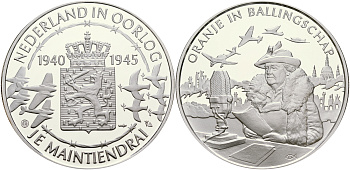 Нидерланды медаль ND Голландия в войне 1940-1945, правительство в изгнании, 31,3 гр, 45,0 мм  серебро  PROOF  1066-10-15