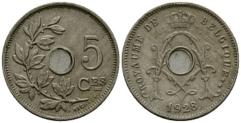 Бельгия 5 сантимов 1928 Belgique KM 66 медно-никель 4173-611