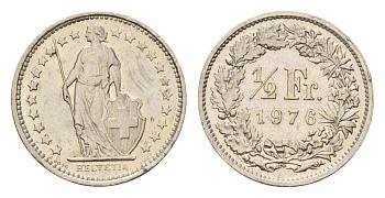 Швейцария 1/2 франка 1976 KM 23a медно-никель 4685-857