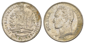 Венесуэла 2 боливара 1989 Симон Боливар Y 43a сталь плакированная никелем 4583-315