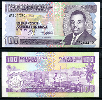 Бурунди 100 франков 2001 Кронпринц Луи Рвагасоре, строительство дома Pick 37 c бумага UNC (пресс) 6317-35-2-2