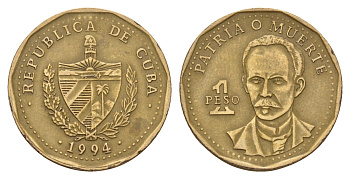 Куба 1 песо 1994 Хосе Марти KM 347 сталь плакированная латунью 4675-232