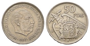 Испания 50 песет 1957 (58) Франсиско Франко (1939-1975) KM 788 медно-никель 4672-441