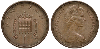 Великобритания 1 пенни 1974 Елизавета II (1952-2022) KM 915, Spink 4237 (B1) бронза 4182-125