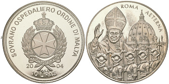 Мальтийский орден 10 лир 2004 Жизнь Папы, Иоанн Павел II - Папа и швейцарские гвардейцы, тираж 5.000 экземпляров медно-никель PROOF 1529-1233