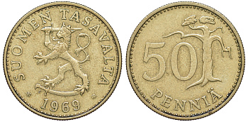 Финляндия 50 пенни 1969 S KM 48 алюминиевая бронза 259-615