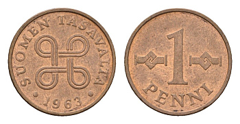 Финляндия 1 пенни 1963 KM 44 медь 4684-166