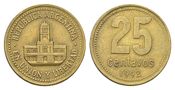 Аргентина 25 сентаво 1992 ратуша Буэнос-Айреса KM 110.1 алюминиевая бронза 4663-557